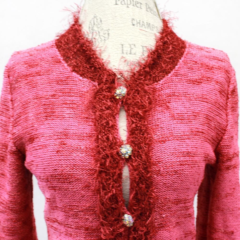 Knittline Vtg 80's 90's Couture Style Blazer Cardigan Crystal Button Fringe M - Picture 3 of 9
